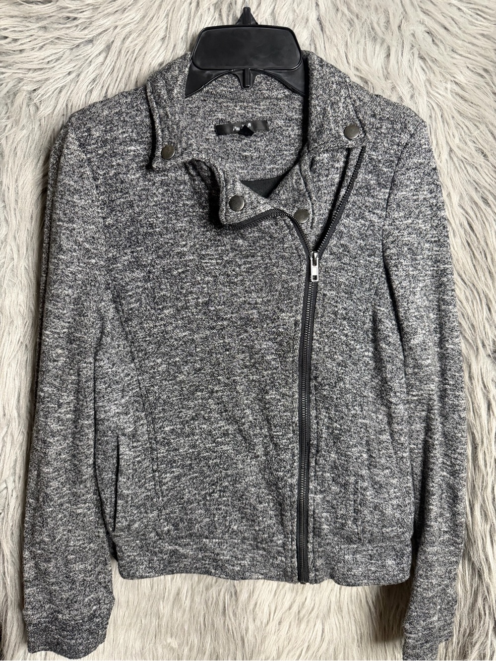 Papaya Gray Knit Asymmetrical Zip Bomber Jacket